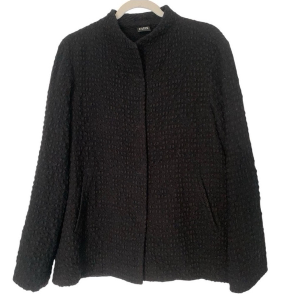 Eileen Fisher Black Medium/Large Textured Wool Blend Quiet Luxury Jacket Coat